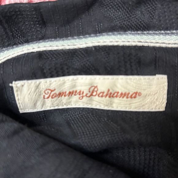 Tommy Bahama Six Flights a Day Embroidered Black Silk Hawaiian Button Down Shirt - Picture 3 of 9
